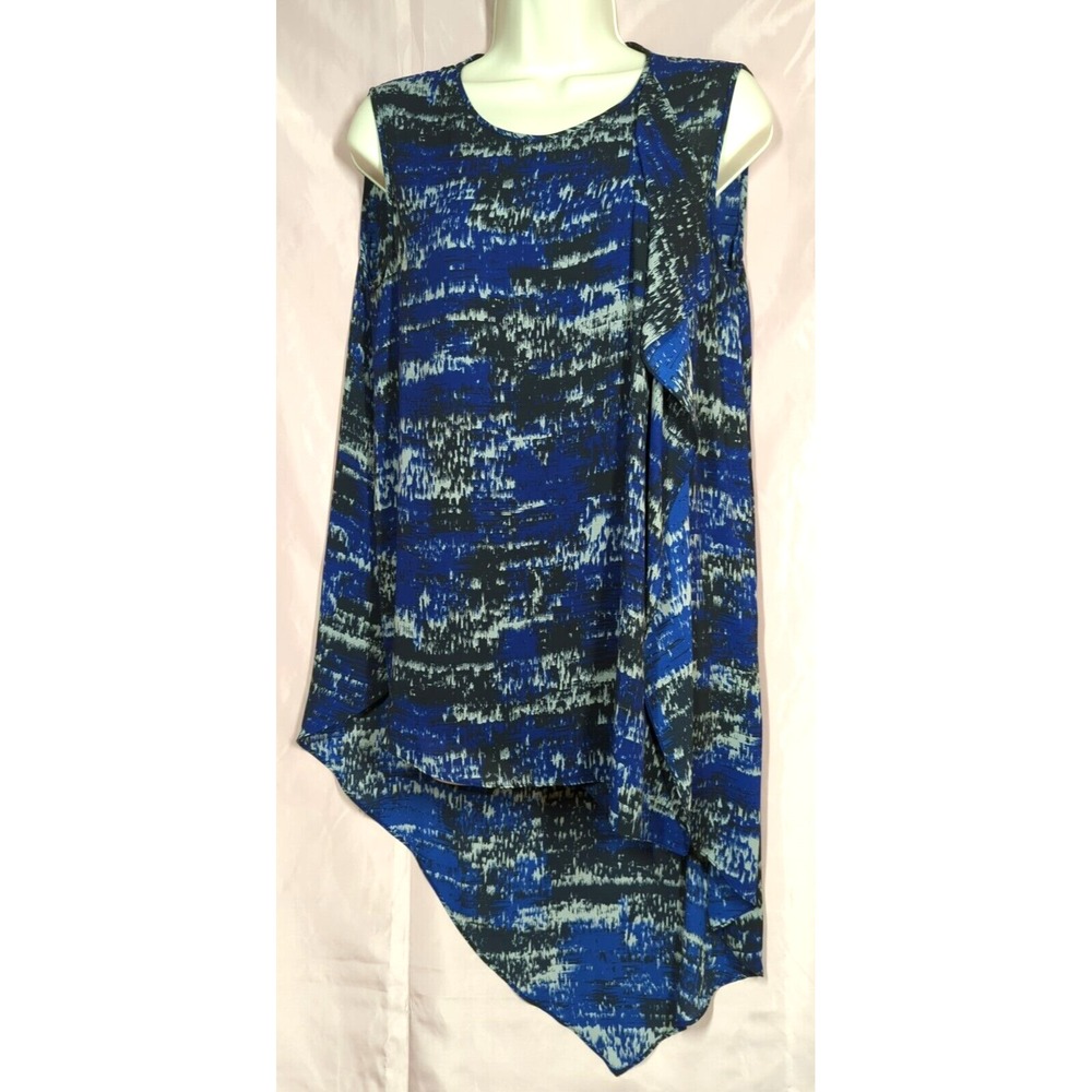 BCBG MAXAZRIA DRESS TUNIC SZ S SLEEVELESS FLOWY ABSTRACT PRINT BLUE FAIRY CORE